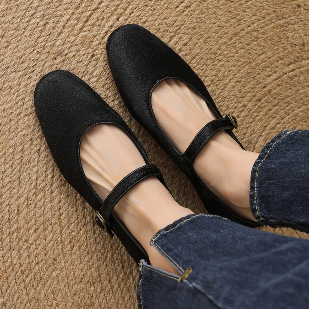 Plus size 34-43 women's leopard horsehair slip-on Mary Jane flats round toe casual female slim daily ballerinas shoes for woman