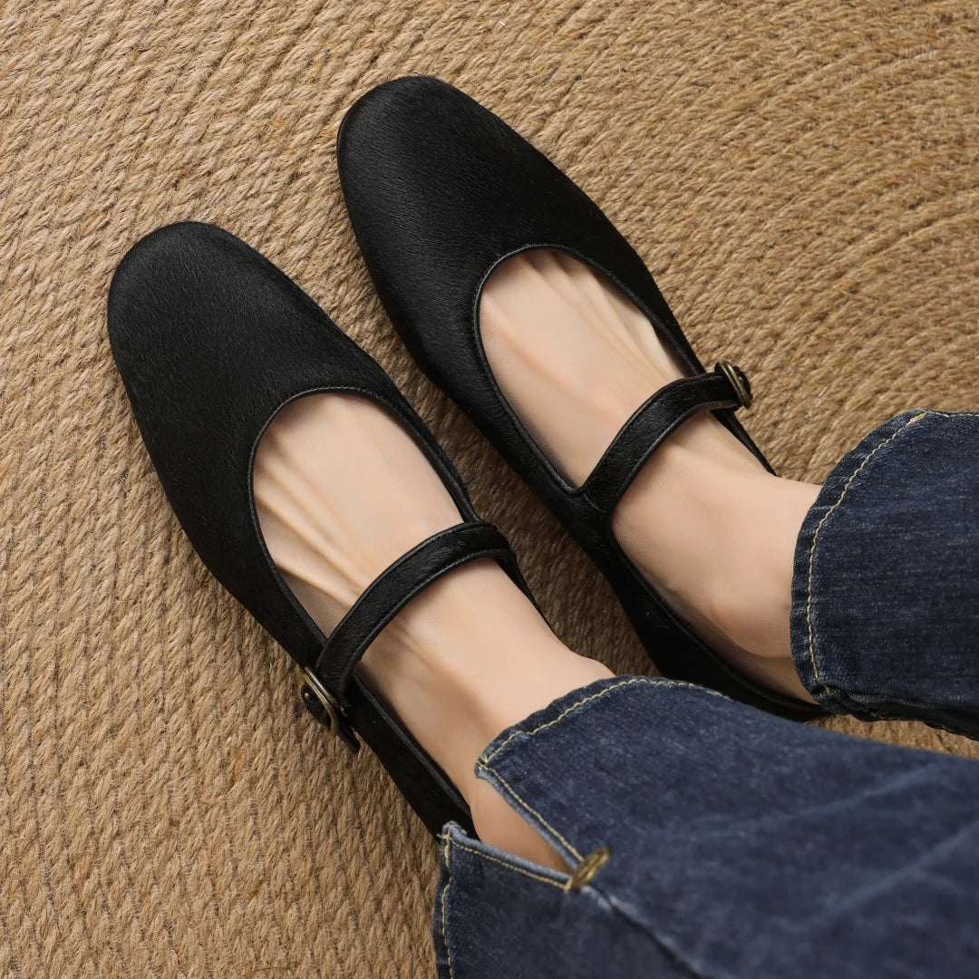 Plus size 34-43 women's leopard horsehair slip-on Mary Jane flats round toe casual female slim daily ballerinas shoes for woman
