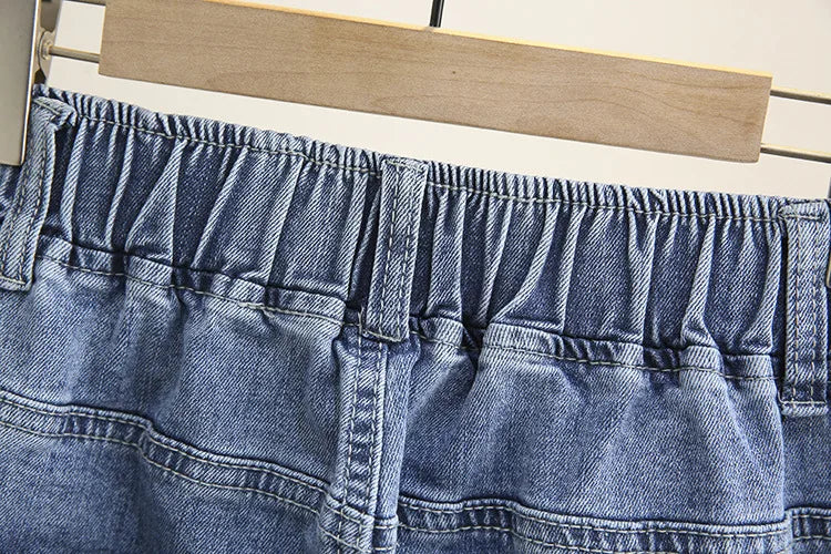 L-6XL Plus Large Size Baggy Jeans Women High Waisted Jeans Woman Mom Jeans Loose Denim Harem Pants Elastic Waist Blue