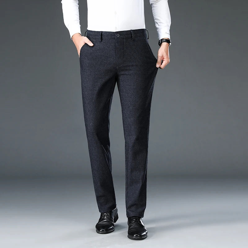 Autumn Brand Clothes Men's Suit Trousers Cotton Loose Straight Pants for Male High Waist Elastic Black Casual Formal Pant Man
