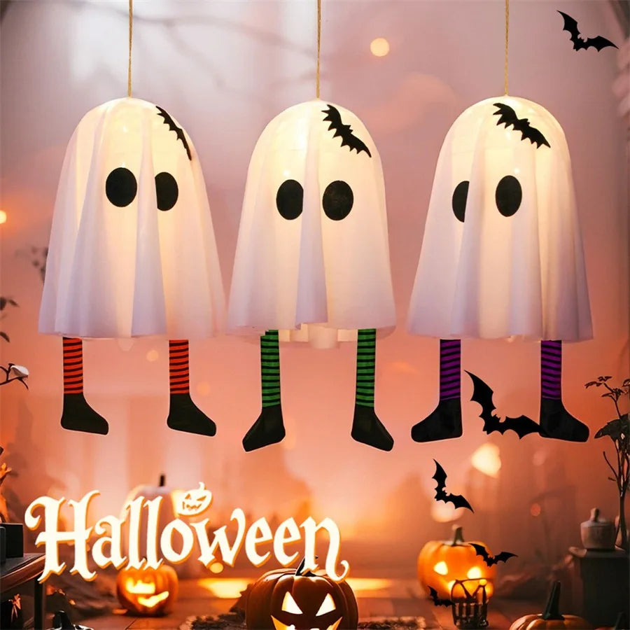 Halloween LED Ghost Pendant Lights, Glowing Wizard Hat Ghost Lantern Decorations, Spooky Hanging Ornaments for Room, Home
