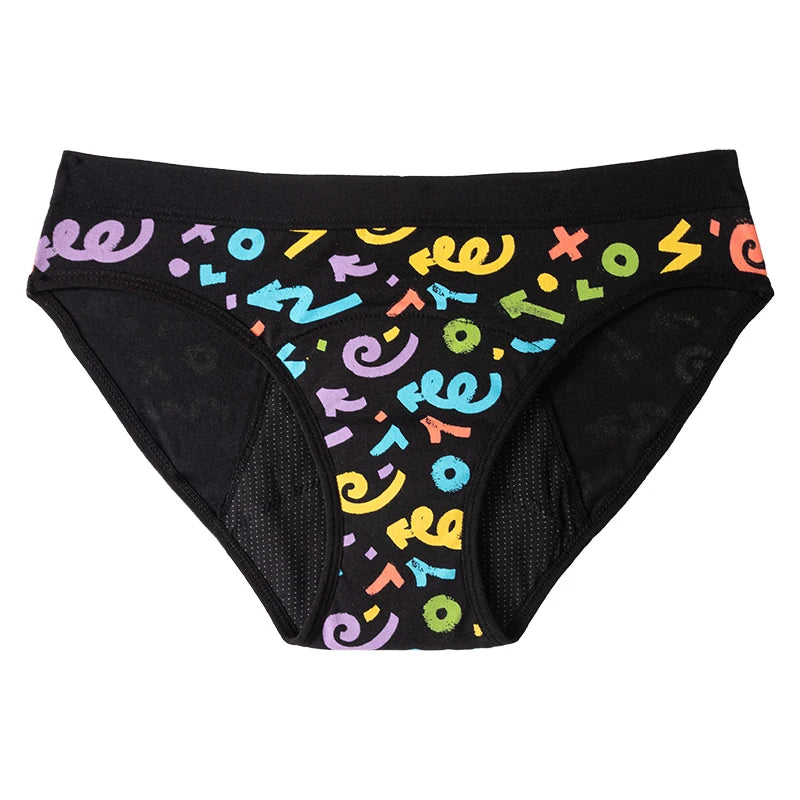 For Teenager Girls Cotton Menstrual Panties Printing Fabric Underwear 4-Layer Medium Flow Absorption Ladies Period Briefs