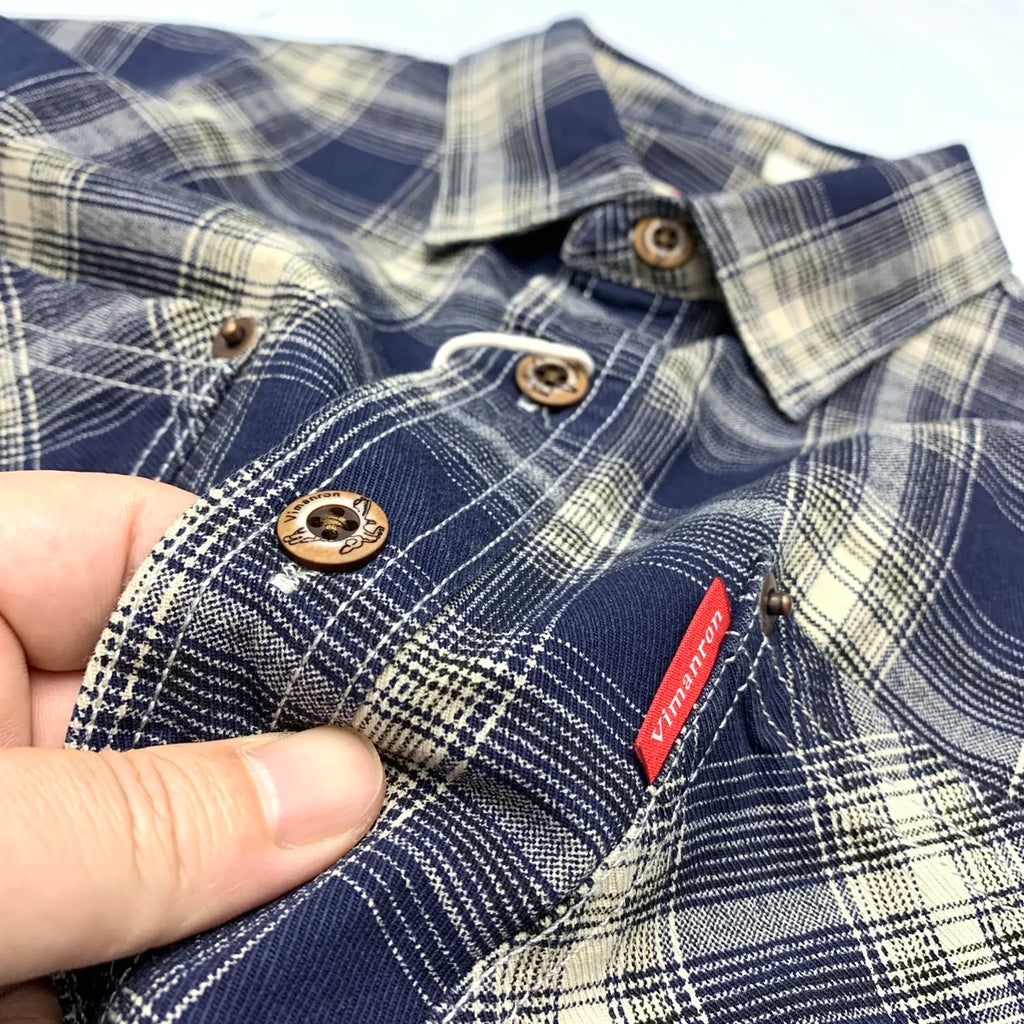 2025 Autumn New Japanese Retro Long-Sleeve Turn-down Collar Plaid Shirt Men's Fashion 100% Cotton Washed Loose Casual Blouses