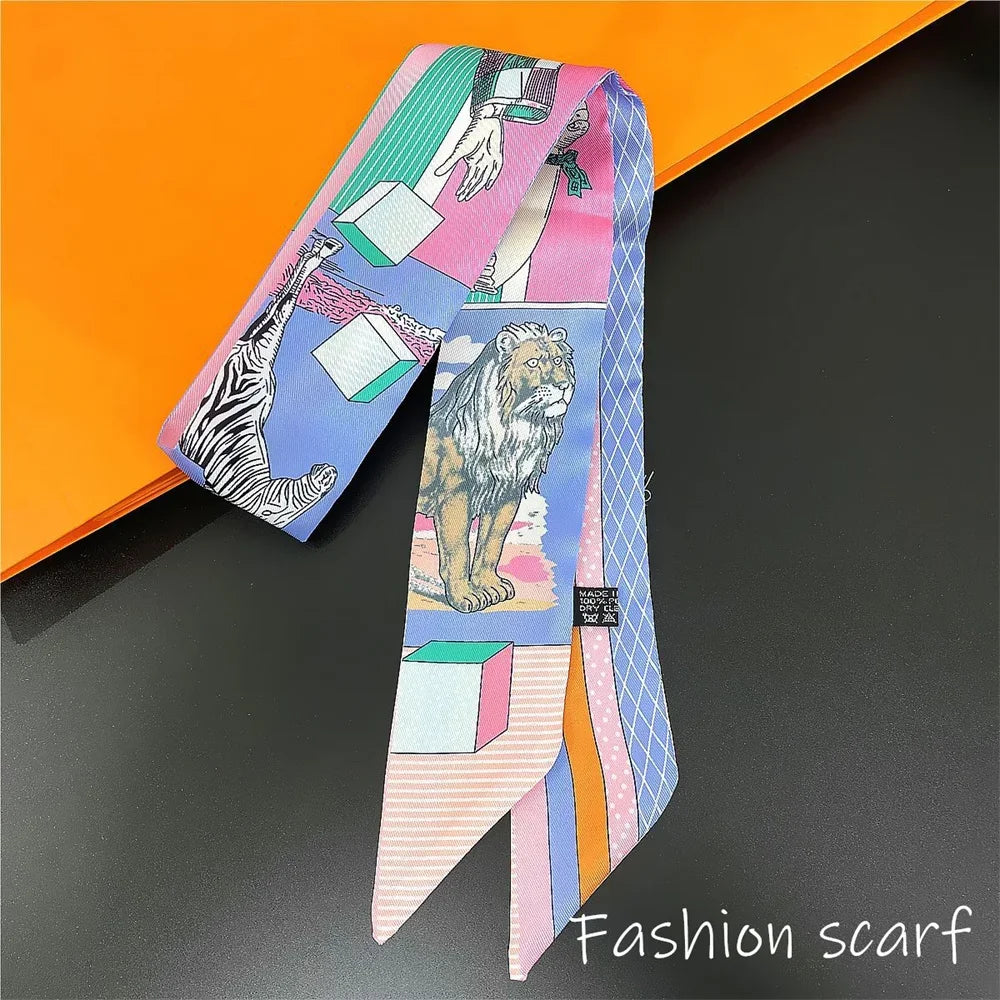 Korean Fashion New Women's Twill Decorative Ribbon Small Scarf Binding Bag Handle Ribbon Hair Band Small Scarf Headband Lion