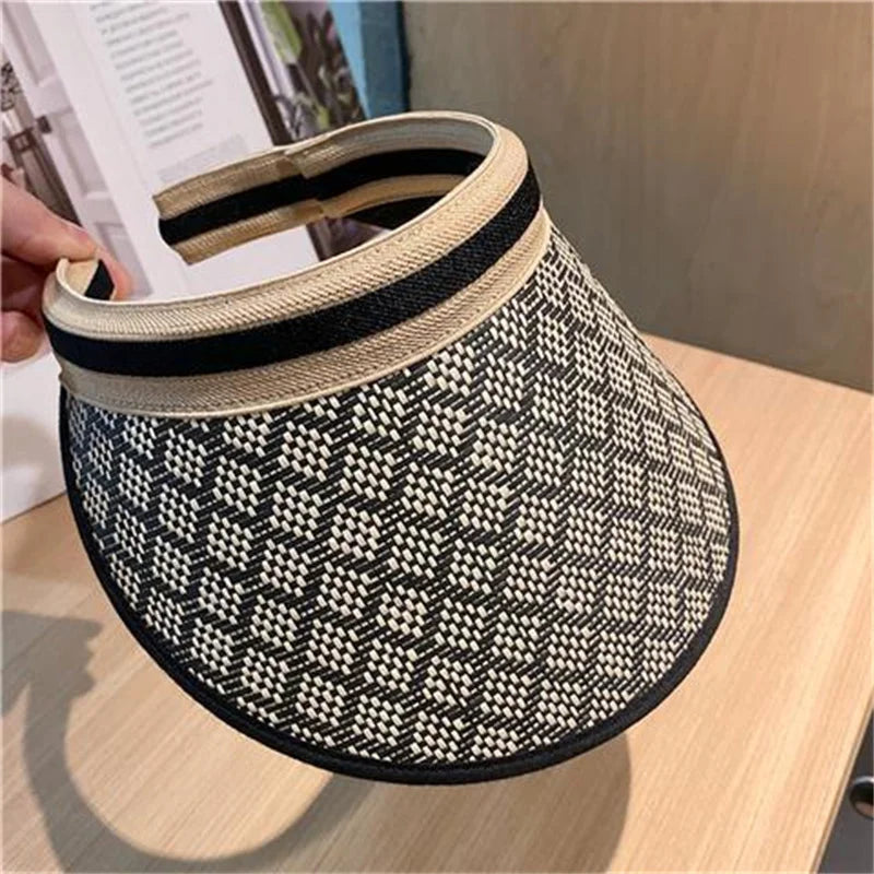 Straw Hat Visors Beach Hat Ladies Hats and Caps Empty Top Hat Summer Hats for Women Sun Protection Ponytail Hat Kpop Designer