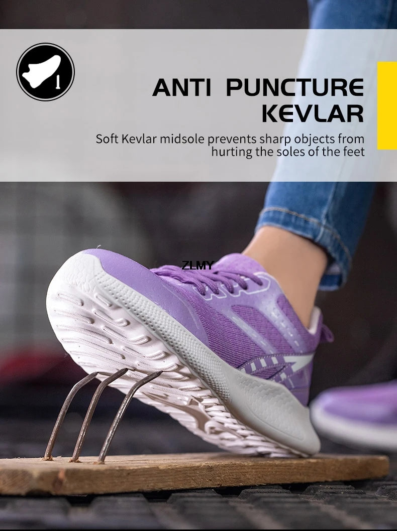 ZLMY New Women Safety Shoes Steel Toe Sneaker Lightweight Work Shoes Puncture Proof Work Safety Boots Woman Men Security Boots