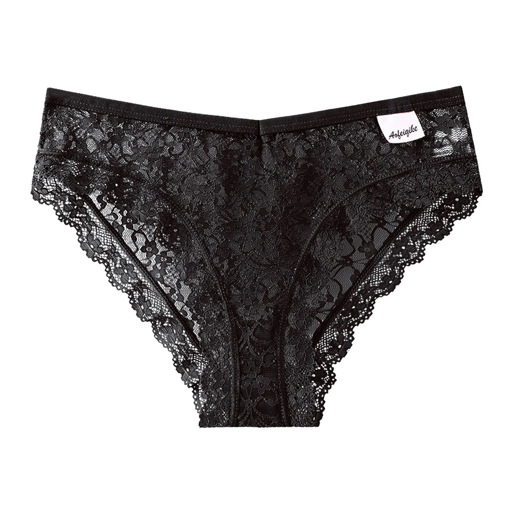 Sexy Lingeriecotton Women'S Panties Mid Waist Sexy Hollow Mesh Cotton Crotch Briefs Lace Thong Panties Underpants Woman Clothing