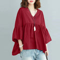 ZANZEA Women Summer Flare Sleeve Tops 2025 Casual Solid Color Blouse Fashion Pleating Tunic V-neck Shirt Loose Blusas Femininas