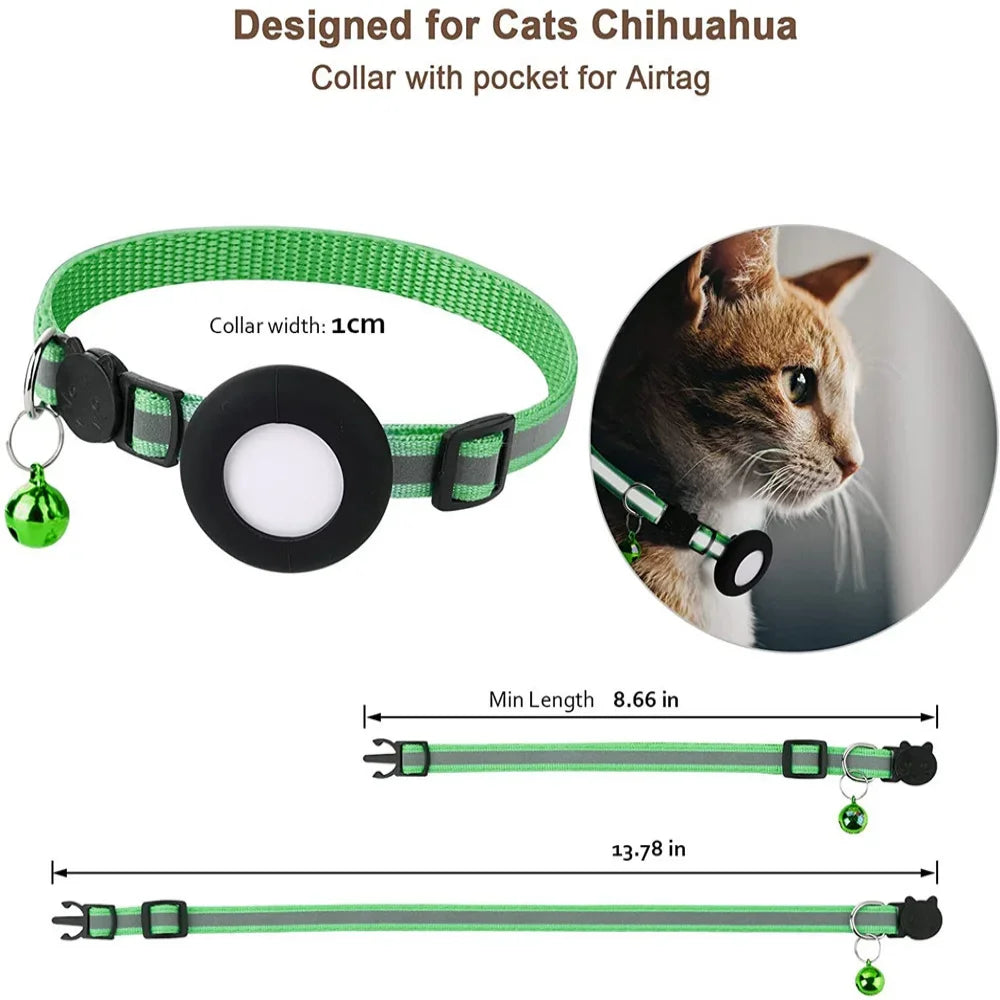 Cat Airtag Holder Collar Breakaway Reflective Strips Adjustable Kitten Collar Waterproof Cat Bell Collar Pet Air Tag Case