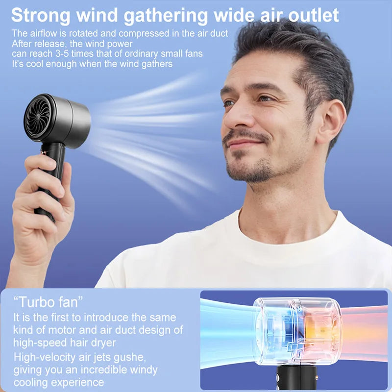 Portable Handheld Turbo Fan Air Cooler LED Display USB Rechargeable High-Speed Mini Electric Fan Quiet Cooling for Outdoor