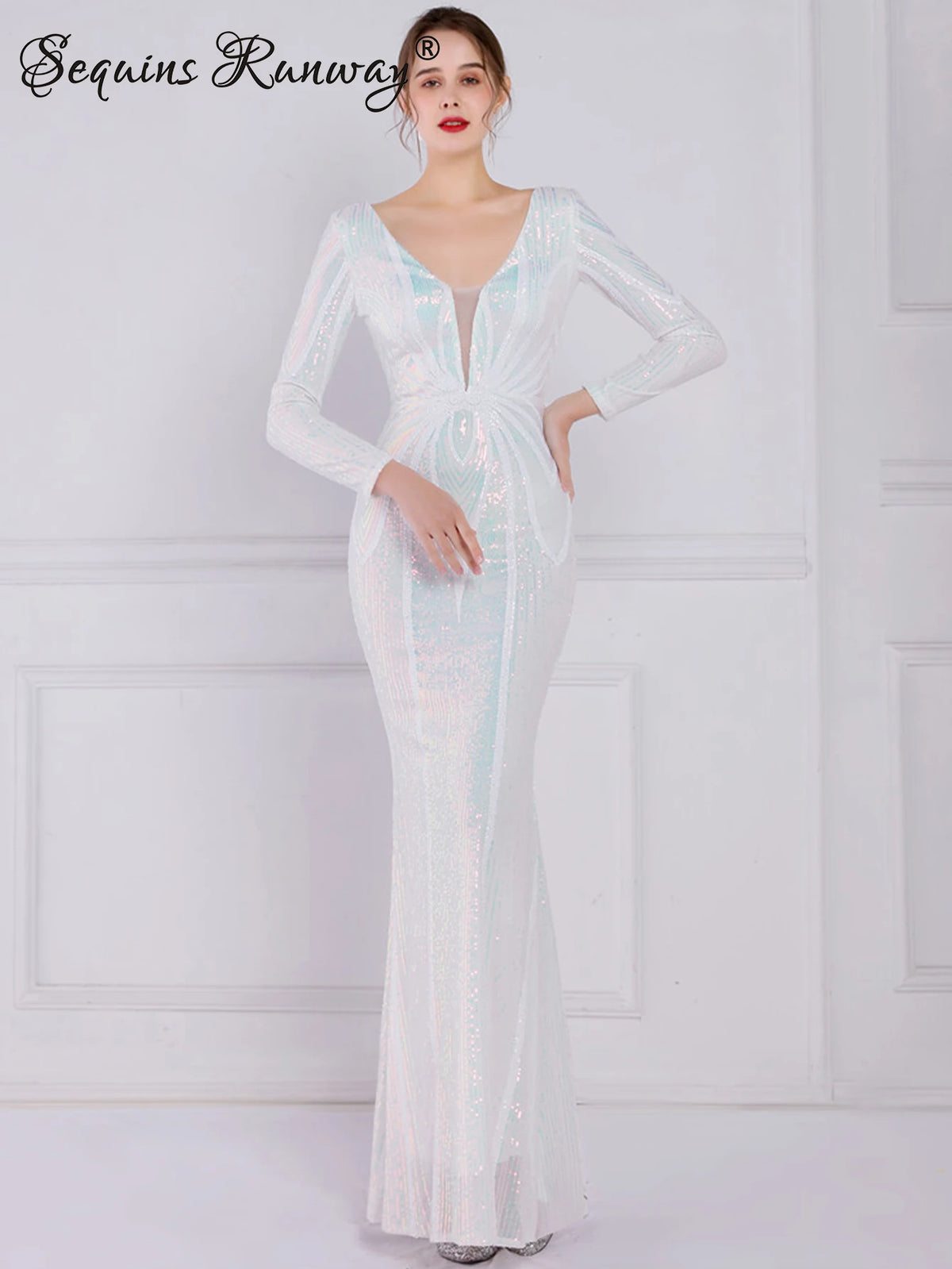 Sexy long sleeve birthday evening dresses for women 2026 elegant luxury wedding party dress vintage maxi sequin dress vestidos