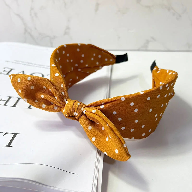 Chic Polk Dots Print Headband with Bunny Bowknot for Women Girls Daily Use Head Wears