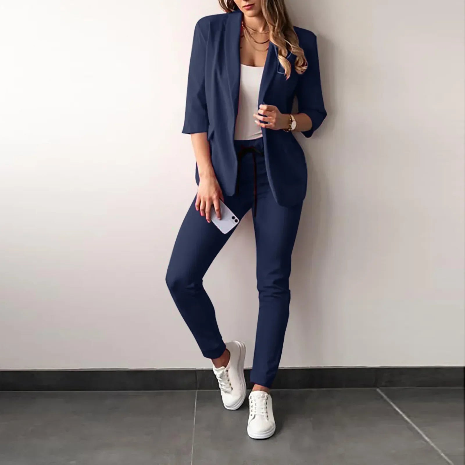 2026 Women's Formal Two Pieces Office Suit Sets Slim Blazer and Pants with Pocket Lapel Women Suits Office Sets 2PCS Tracksuit