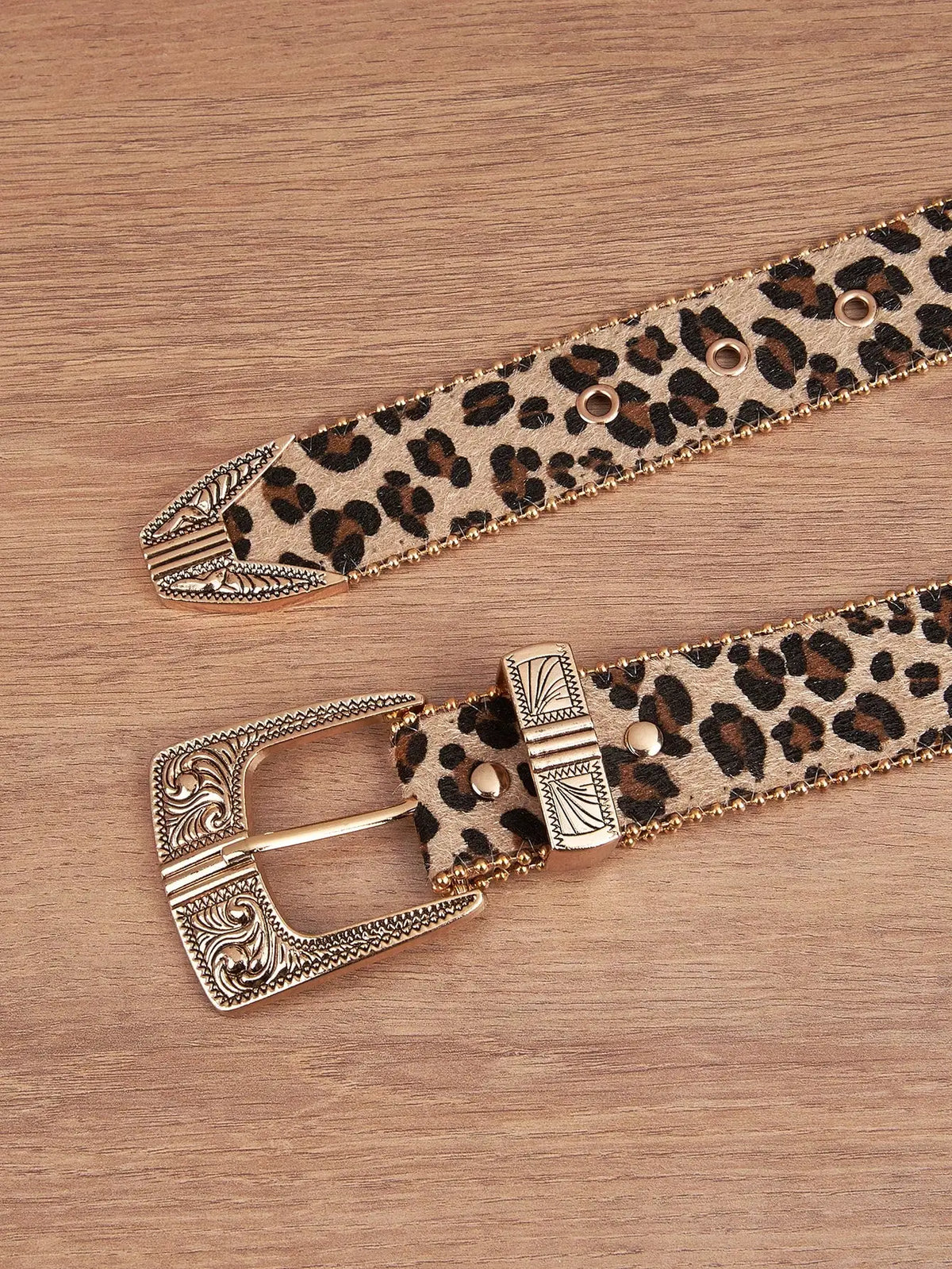 1pc Men Leopard Vintage Engraved Metal Buckle Pearl Edged Jeans Belt, Versatile For Casual Wear Halloween
