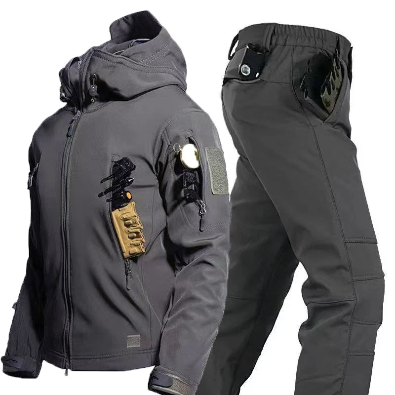 Men Autumn Winter Tactical Military Tracksuit Set Softshell Jackets Casual Fleece Cargo Pants Hiking Camping Climbing Trousers