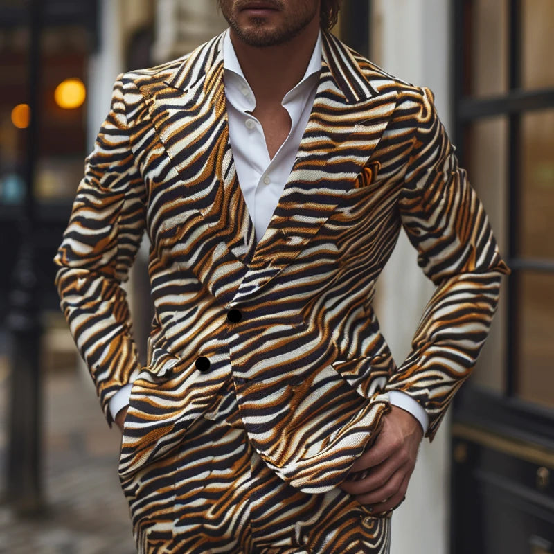 Casual Long Sleeve Animal Jacket & Pant Two-piece Men's Classic Leopard Color Print Suit Carnival Ball Suits Party Customized
