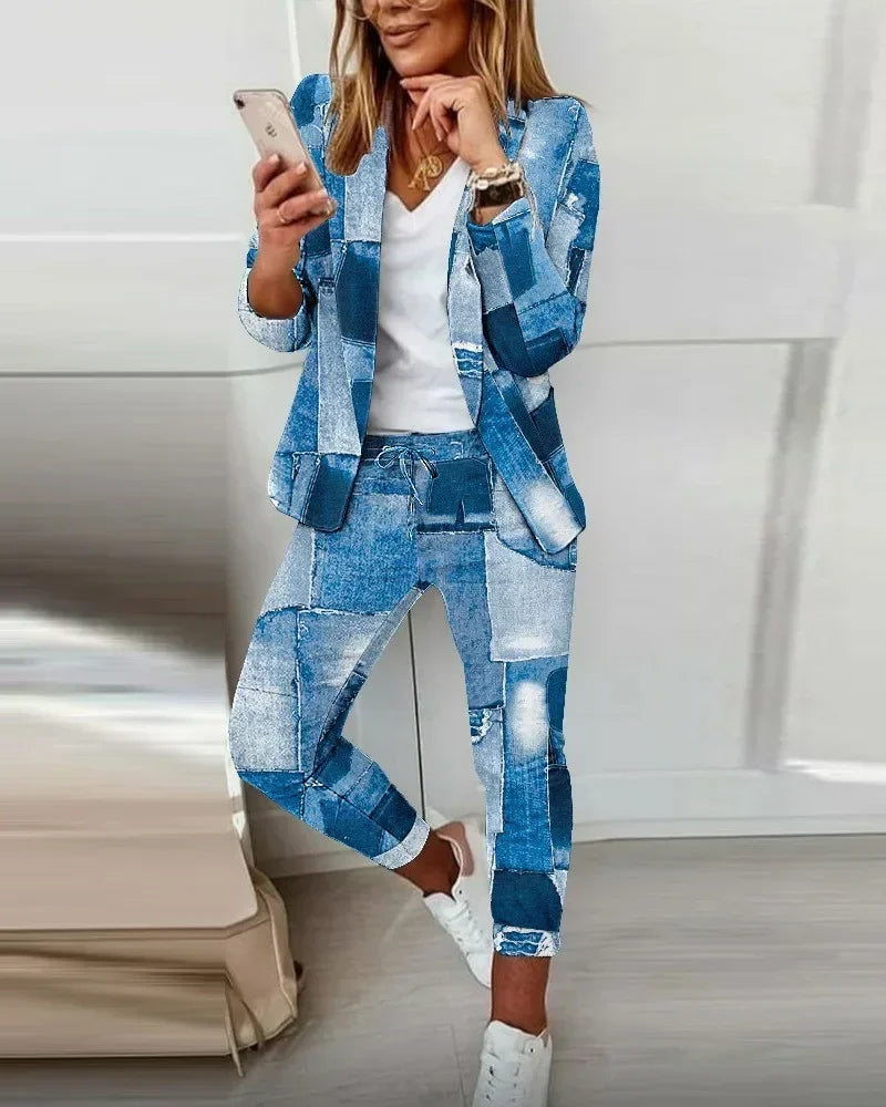 2026 Women's Formal Two Pieces Office Suit Sets Slim Blazer and Pants with Pocket Lapel Women Suits Office Sets 2PCS Tracksuit
