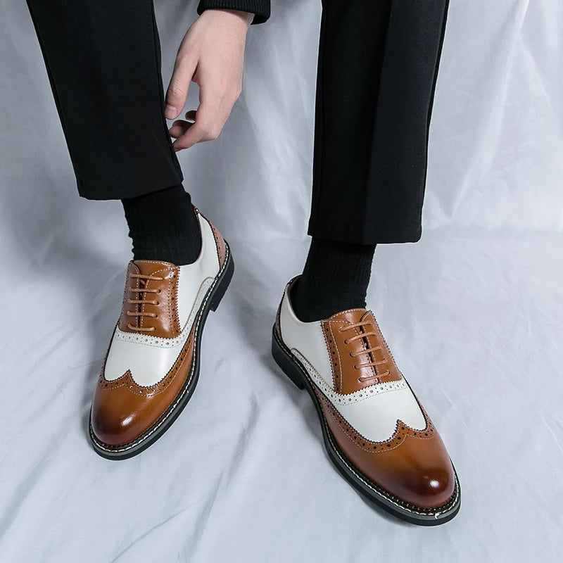British Men's Trendy Shoes Handmade Sole Brogue Shoes Fashionable Blue Men's Leather Casual Shoes Versatile Free Delivery