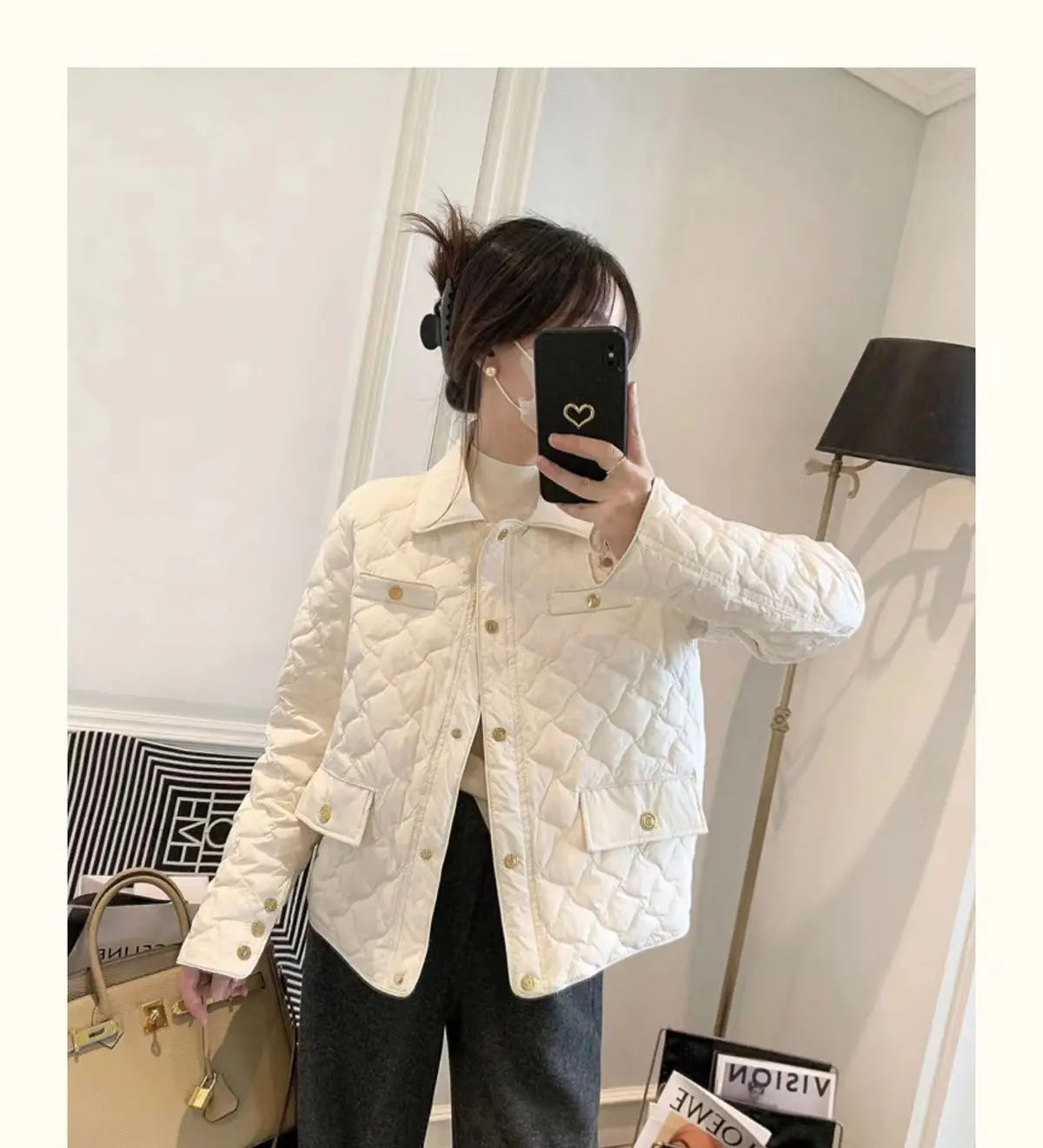 Down Cotton Jacket Women's 2025 Autumn Winter New Light And Thin European High-End sense Niche Rhombus Down Cotton Jacket Parka