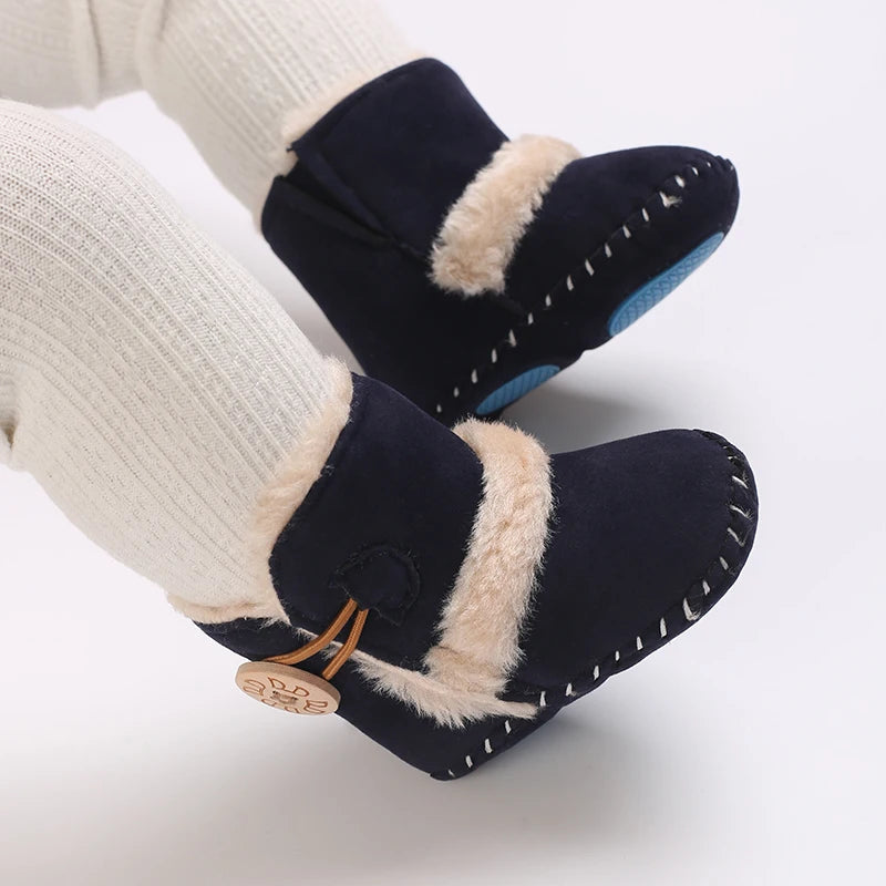 0-18 Month Old Baby Warm Shoes With Semi Rubber Sole Anti Slip and Plush Snow Boots For Autumn and Winter