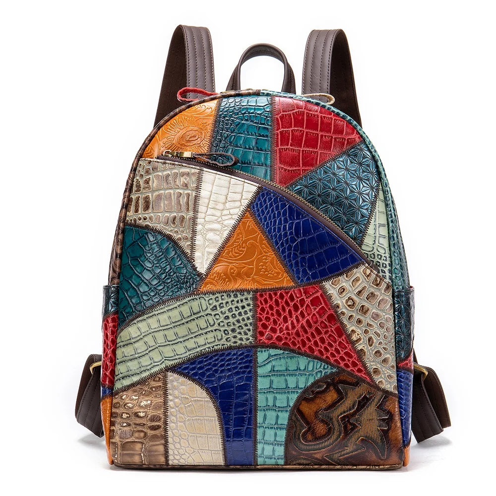 WESTAL Leather Backpack For Women School Teenage Backpack Zipper Vintage Back Pack Luxury Designer Female Handbag Patchwork Bags