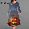 Halloween Party Dresses For Women Funny 3D Pumpkin Print Dress Autumn Winter Fashion Long Sleeve A-Line Dress Plus Size 2025 9XL