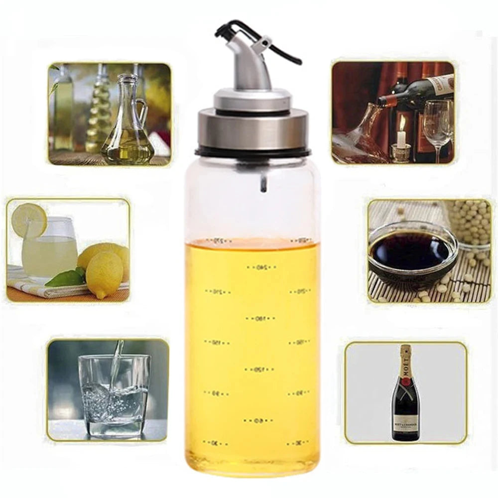 1PCS 180/300/500ml Oil Bottle High Borosilicate Glass Dispenser With Scale Quantitative Sauce Vinegar Cooking Kitchen Supplies