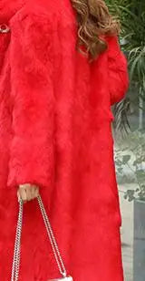 New Real genuine natural rabbit fur coat stand collar X-long fashion fur jacket outwear custom any size