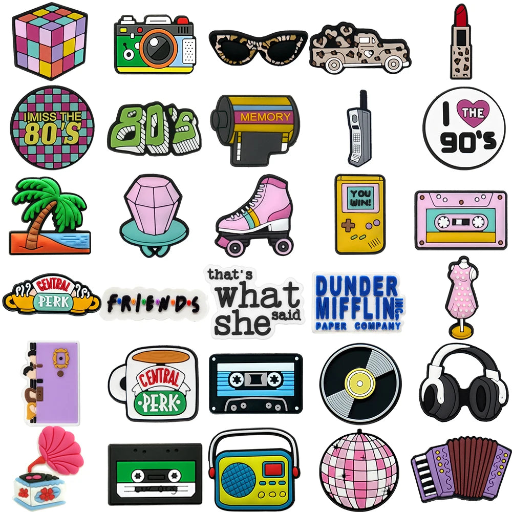 1PCS Nostalgic Series Shoe Charms Camera 80‘s Tape Lipstick Shoe Accessories Women Men Clog Buckle Decoration Tote Bag Pendant
