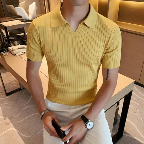 2021Top Grade New Summer Mens Polo Shirts With Short Sleeve Turn Down Collar Casual Knit Solid Colo Tops Fashions Men Clothing
