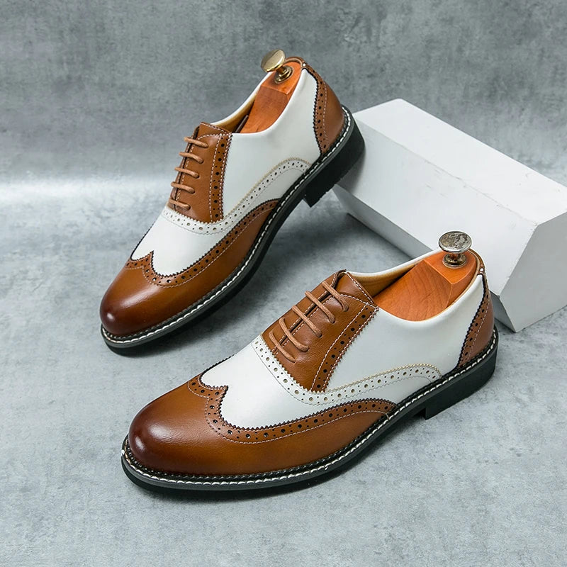 British Men's Trendy Shoes Handmade Sole Brogue Shoes Fashionable Blue Men's Leather Casual Shoes Versatile Free Delivery