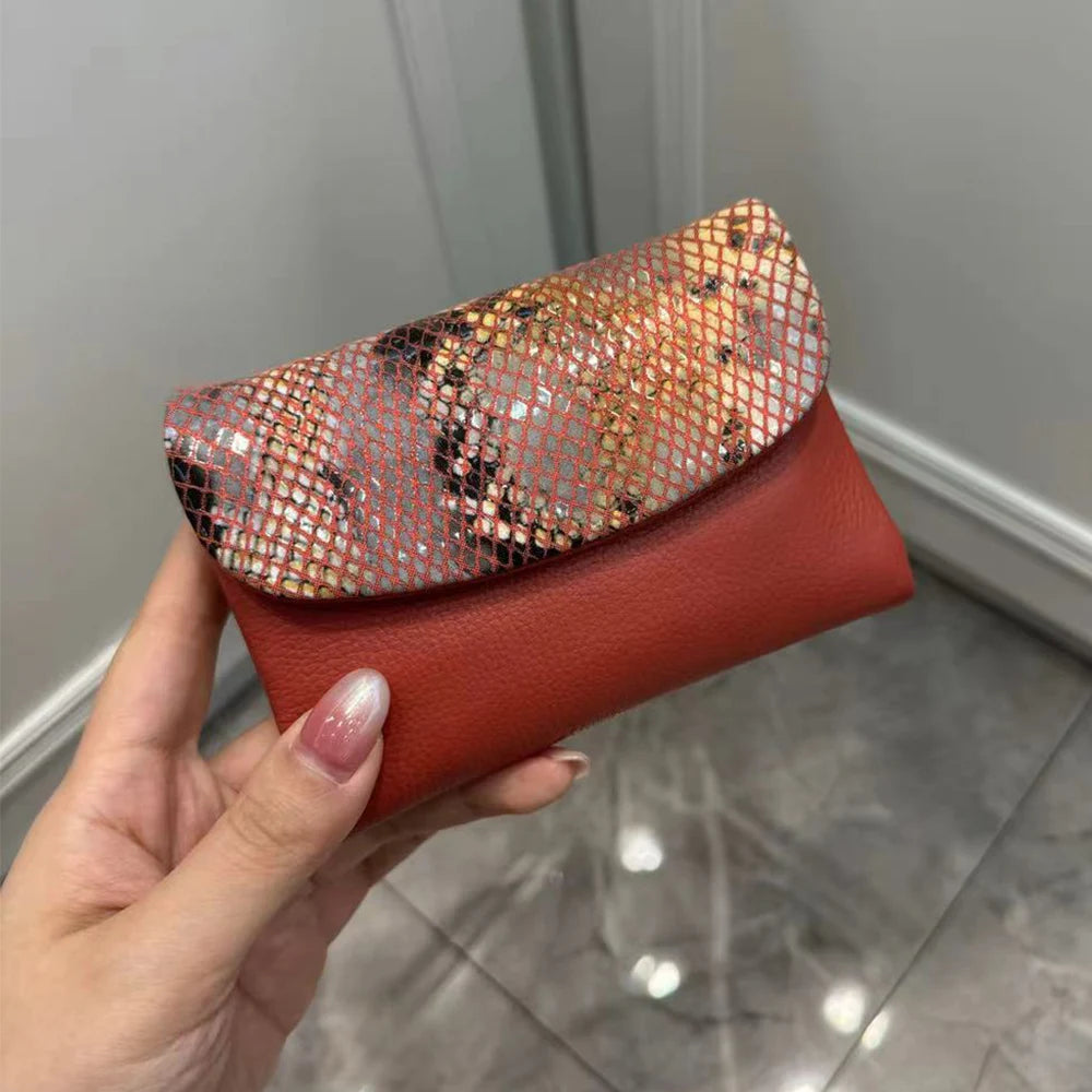 New 10 Colors Snake Pattern Cow Leather Short Wallet Women Fashion Python Genuine Cowhide Tri-fold Card Holder Purse Ladies