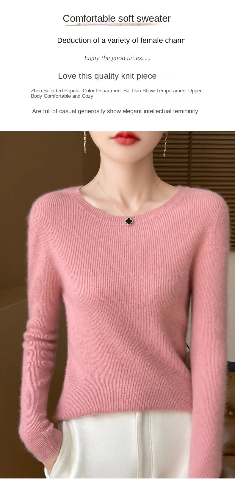 Early Fall New Crew-Neck Sweater Elegant High Elastic Simple Solid Color Thin Knit Crew-Neck Sweater Long Sleeve-GH458