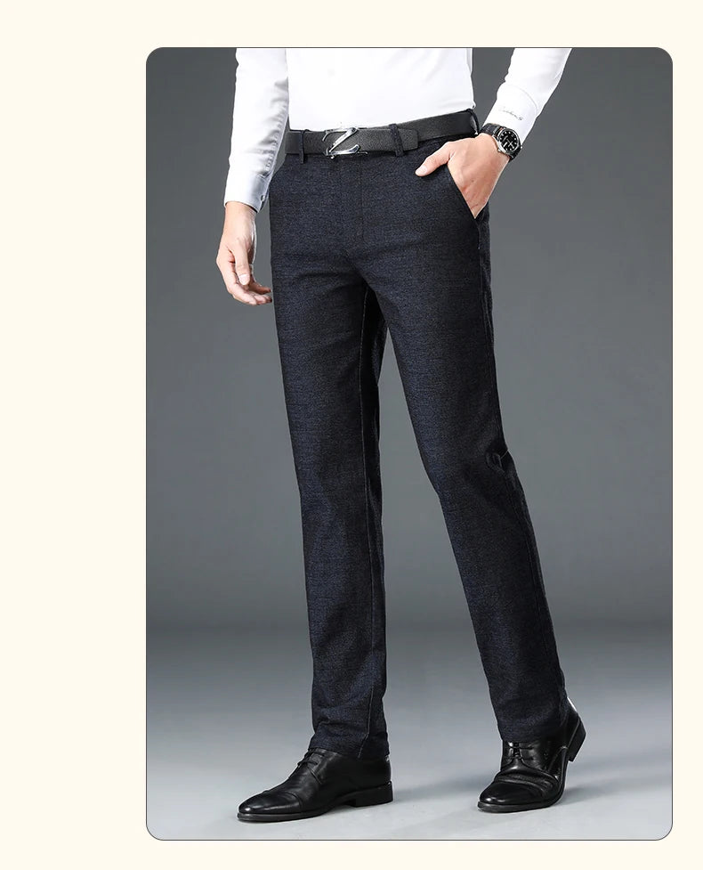 Autumn Brand Clothes Men's Suit Trousers Cotton Loose Straight Pants for Male High Waist Elastic Black Casual Formal Pant Man