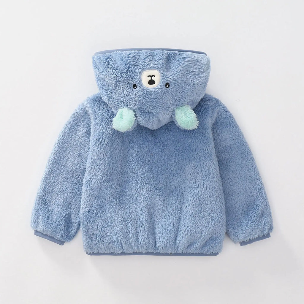 1 2 3 4 5 Years Autumn Winter Plush Boys Jacket Cute Ears Keep Warm Princess Girls Coat Hooded Zipper Outerwear New Kids Clothes