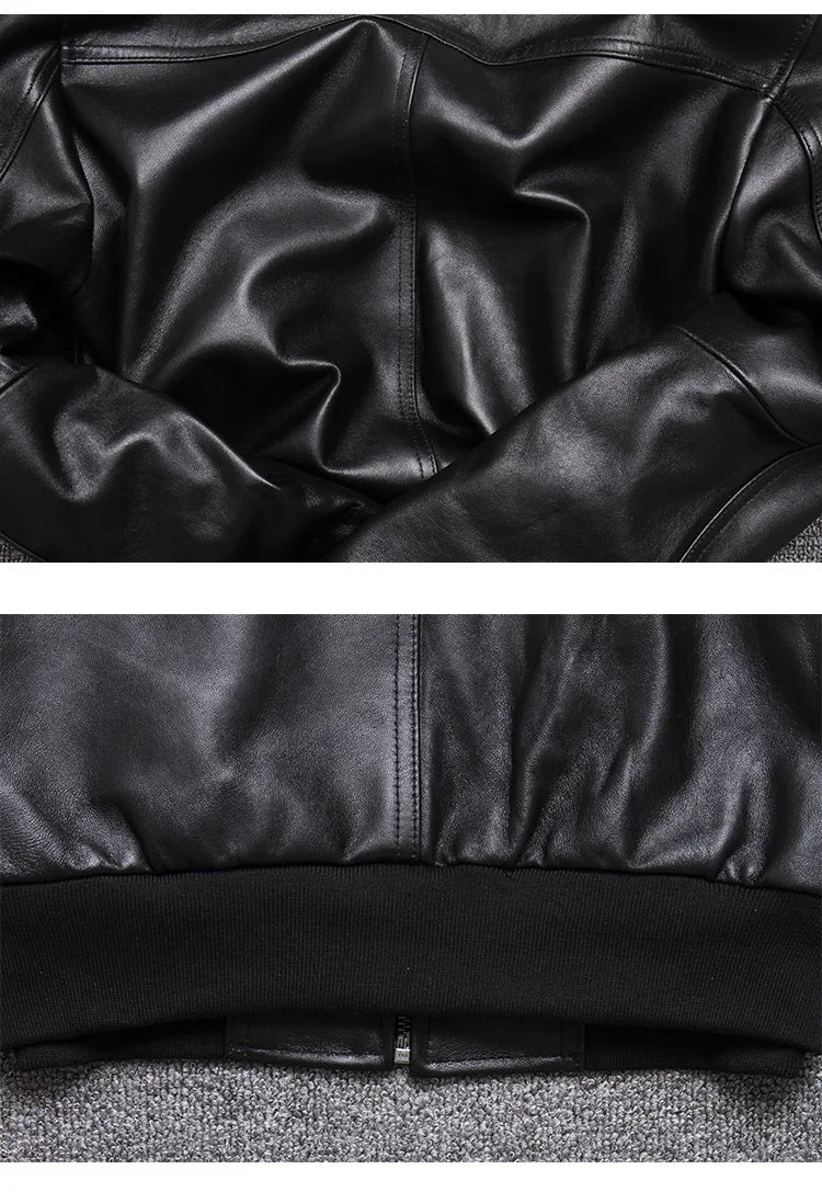 Black Aviation Genuine Leather Bomber Jacket Men Pilot Sheepskin Real Leather Jacket coat short Slim business jacket leather