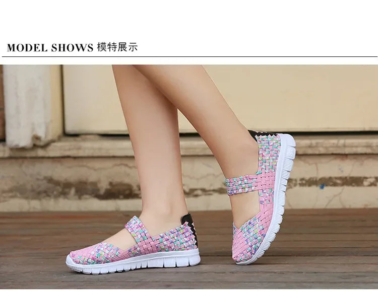 Plus Size Women Flat Shoes  Elastic Band Weave Shoes Women Comfort Flat Shoes Women Casual Loafers Zapatos De Mujer