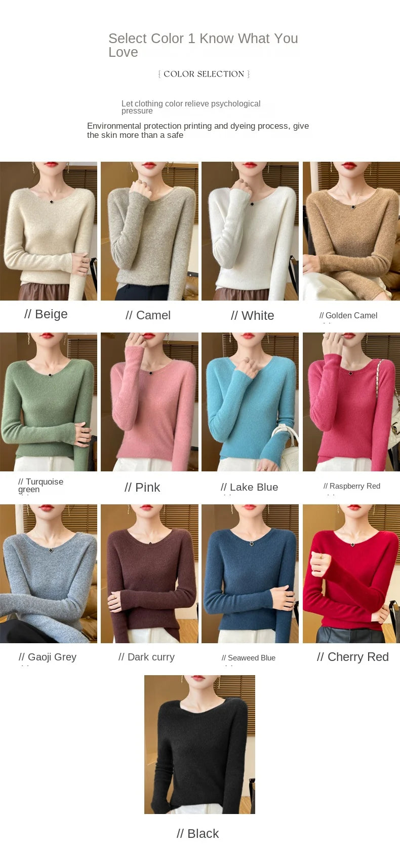 Early Fall New Crew-Neck Sweater Elegant High Elastic Simple Solid Color Thin Knit Crew-Neck Sweater Long Sleeve-GH458