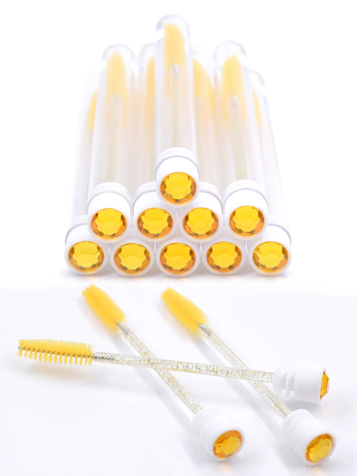 10Pcs Eyelash Brushes Tubes Reusable Lash Mascara Wands Lash Extension Brushes In Case Diamond Eyebrow Brushes Comb Containers
