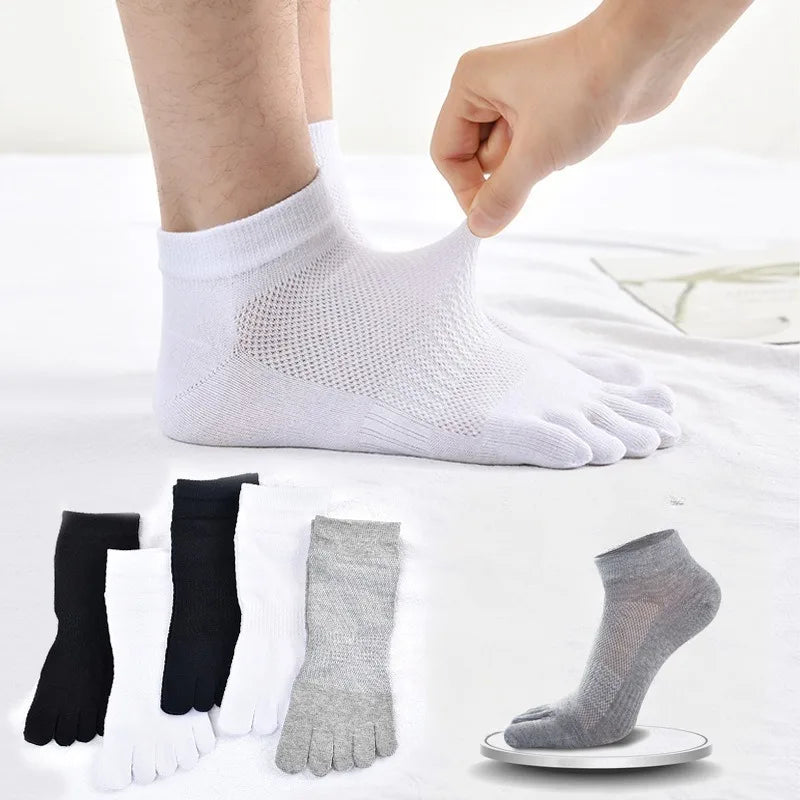 Men's Breathable Five Finger Socks Cotton Mesh Summer Socks Ultra-thin Breathable Sweat Absorbing Split Toe Low Top Socks