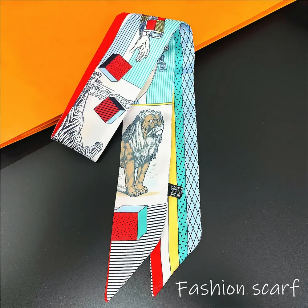 Korean Fashion New Women's Twill Decorative Ribbon Small Scarf Binding Bag Handle Ribbon Hair Band Small Scarf Headband Lion