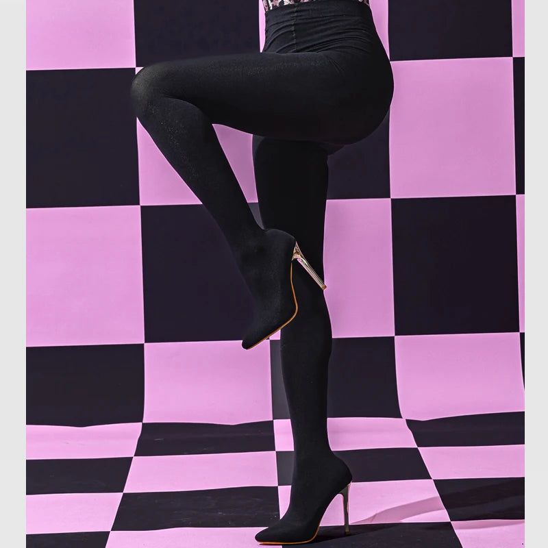 Aneikeh Sexy Stretch Fabric Over The Knee Boots Women Fashion Pantyhos Street Thigh High Shoes Party Nightclub Stripper Heels