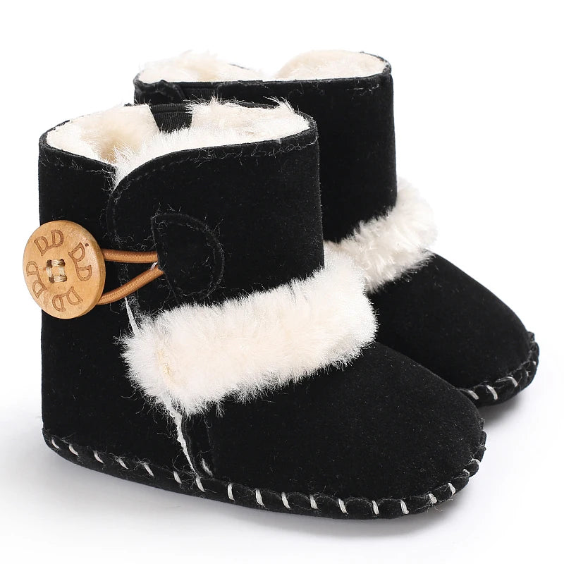 0-18 Month Old Baby Warm Shoes With Semi Rubber Sole Anti Slip and Plush Snow Boots For Autumn and Winter
