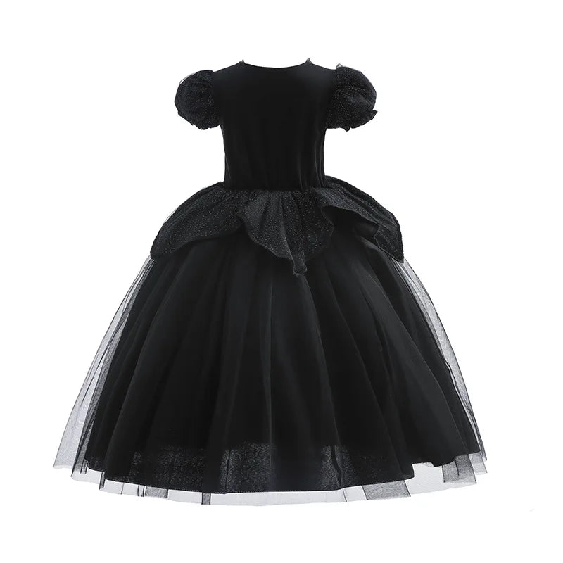 Halloween Costume For Kids Black Witch Dress Luxury Lace Sequin Evil Role Playing Costume Maleficent Dress Up Outfit Ghost Bride