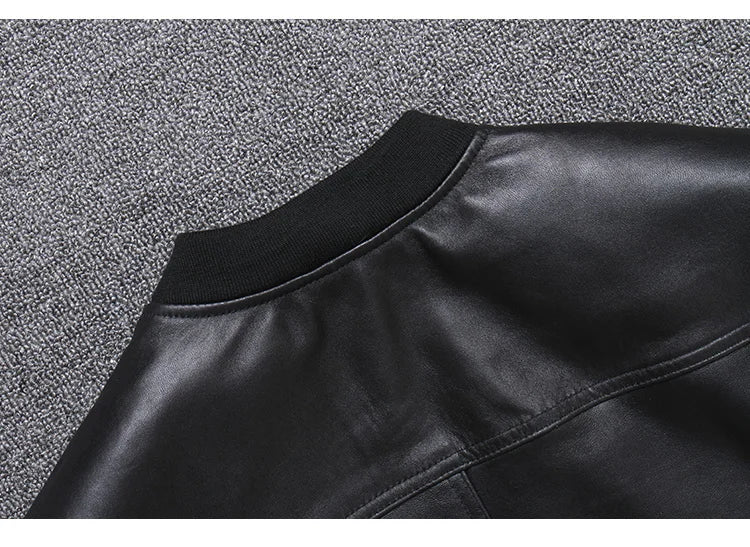 Black Aviation Genuine Leather Bomber Jacket Men Pilot Sheepskin Real Leather Jacket coat short Slim business jacket leather