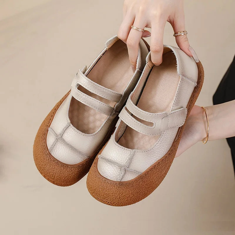 New real leather handmade shoes for women all season oxfords flats woman laced up moccasins cozy mom boat shoes round toe flats