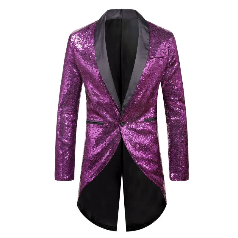 2024 Autumn New Six Color Fashionable SequinTuxedo Blazer for Men, Single Button Color Loose Performance Suit Dress Men Eur Size