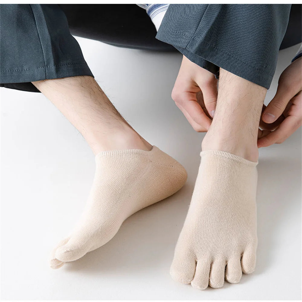 5 Pairs Five Fingers Socks Men White Breathable Short Ankle Toe Socks Sports Running Solid Color Black Gray Male Sox