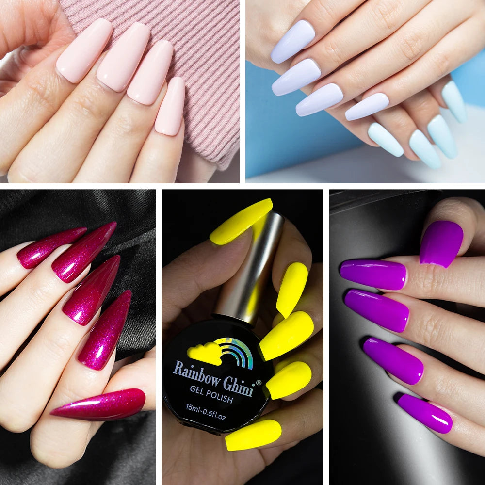 Rainbow Ghini 15ml Neon UV LED Gel Nail Polish Glitter Semi Permanent Hybrid Varnish Paints Nails Supplies for Professionals