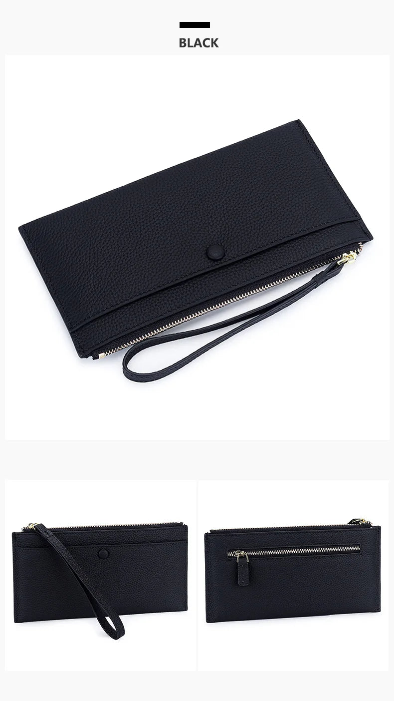 Genuine Leather Women Long Wallet Female Wallets Ladies Clutch Cow Leather Coin Purse Credit Card Holder Wrist phone purse